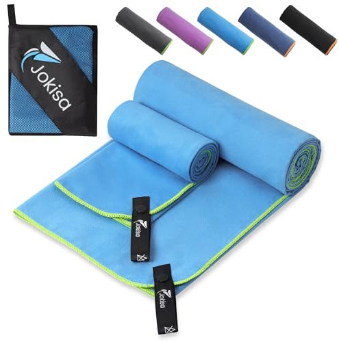 Jokisa 2 Stück Mikrofaser Handtuch Set (180x90cm Badetuch Groß+100x50cm Sporthandtuch), Schnell Trocknend und Kein Sand Strandhandtuch, Microfaser Handtücher für Fitness, Strand