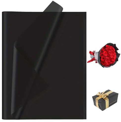 72 fogli di carta velina nera, 50 x 70 cm, carta da regalo nera, carta velina, materiale da imballaggio, carta velina nera per riempimento, regalo, bouquet, confezione pompon