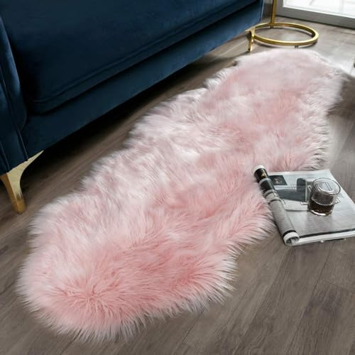 JXLOULAN Soft Fluffy Faux Sheepskin Rugs Pink 80x180 cm Faux Fur Area Rugs for Bedrooms Living Room Kids Rooms Décor
