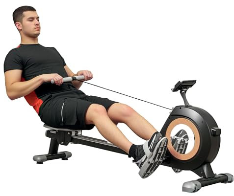 SPORTNOW Rowing Machine, 16-Level Magnetic Rower Machine with LCD Monitor and Phone Holder, Vertical Storage, 150kg Weight Capacity for Home Gym Cardio Training, Black