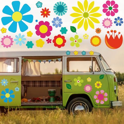 76 PCS Autocollants de Voiture,Fleur Sticker Autocollant Vinyle Automobile Décoration Extérieure Décorations de Voiture Accessoires Decal Sticker pour SUV Camion Moto Portes Murs Ordinateur Portable