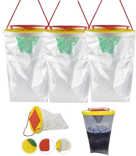 3 Piezas Trampas para Atrapar Moscas Exterior Kit,Trampa para Moscas Desechable al Aire ​Libre, Antimoscas con Alimento Fly Trap, Trampa Cazainsectos Ecologica, para Jardin, Granjas, Aire ​Libre