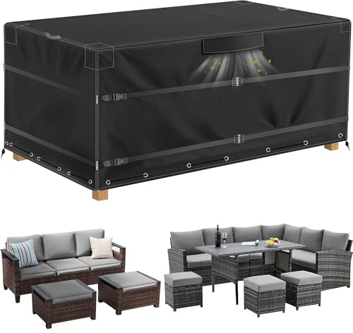 LumiCalyx Gartenmöbel Abdeckung, 600D Oxford Wasserdicht Winterfest Schutzhülle – UV-Beständig, Reißfest, Wetterfest, 242 x 182 x 100 cm, für Gartentisch und Stuhl Set