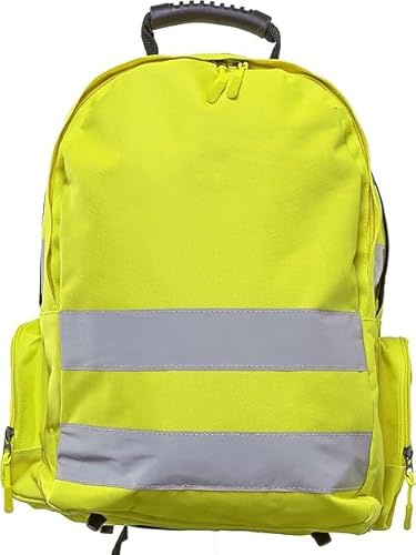 Sac à dos de sécurité réfléchissant haute visibilité avec bandes réfléchissantes, imperméable, léger et durable, idéal pour le travail, le vélo, l'école, l'extérieur, Jaune avec rayures, taille unique