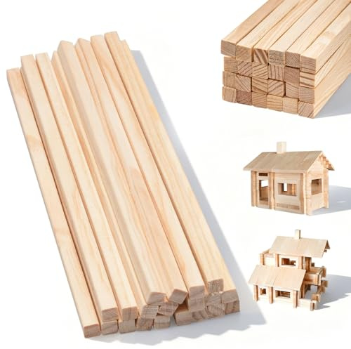 Lot de 20 bâtonnets en bois pour bricolage, 30 x 1,2 x 1,2 cm, carrés, pour travaux manuels, baguettes en bois non traité, rectangulaires, pour bricolage, artisanat, modélisme