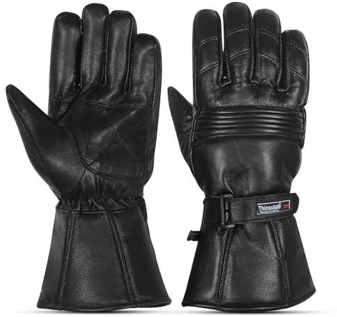 The AMA LOOK Thinsulate - Guantes de cuero para motocicleta, resistentes al viento, guantes térmicos de equitación para hombres y mujeres, correa ajustable, senderismo, deportes, actividades al aire