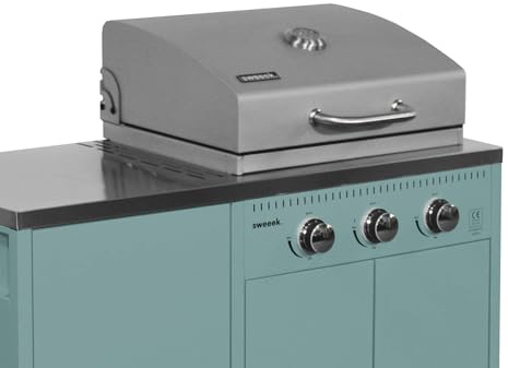 sweeek - Barbecue a gas a 3 bruciatori. blu grigio. 3 ante e 2 spazi di stoccaggio