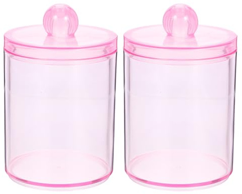NUOBESTY Caja Organizadora de Baño Transparente 2 Piezas Tapa Sellada, Tarro Dispensador para Hisopos y Discos de Algodón, Organizador Compacto para Tocador y Escritorio Rosa Claro