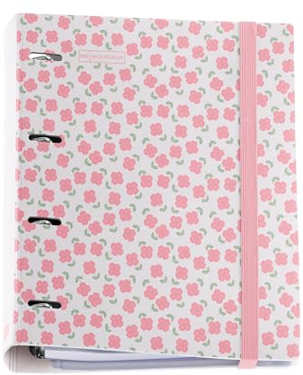 Miquelrius - Carpeta anillas A4 de plástico polyfoam, Carpebloc con un recambio de 100 hojas cuadriculadas + 4 separadores + 1 sobre de polipropileno, Archivador 4 anillas, Cierre de goma, Rosa