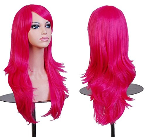 AneShe Wigs 28 Long Wavy Hair Heat Resistant Cosplay Wig for Women (Rose)