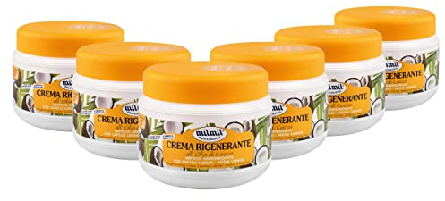 Milmil Crema Rigenerante per Capelli, Maschera Capelli Professionale, Fragranza Olio di Cocco, Impacco Ammorbidente per Capelli Lunghi e Medio Lunghi - 6 x 500 ML