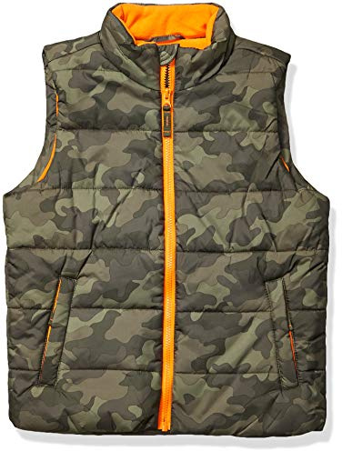 Amazon Essentials Gilet Imbottito Pesante da Esterno Bambini e ragazzi, Verde Militare Motivo Mimetico, 8 anni