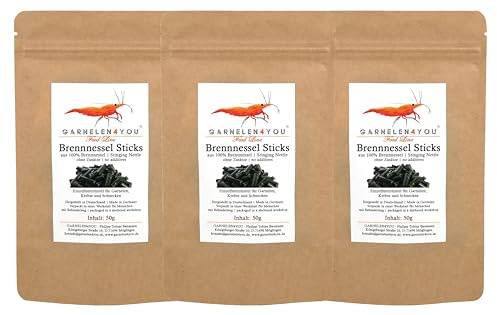 SHRIMP4YOU GARNELEN4YOU® Bâtonnets d'ortie | Nourriture pour crevettes de qualité supérieure | Emballage Durable | Fabriqué en Allemagne | Granulés Alimentaires pour crevettes, crabes, escargots & Co
