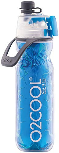 O2COOL Arctic Squeeze Mist 'N Sip Insulated Bottle w/Silicone Spout Cover And Locking Misting Function - 20 oz, Crackle Blue