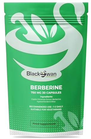 Black Swan Berberine Supplement 750mg Capsules - Pure Berberine HCL High Strength Supplement - Berberine Weight Loss Vegan Formulated Capsule Anti-oxidant and Anti-inflammatory - 30 Capsules