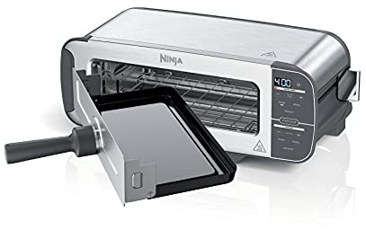 Ninja ST101 Foodi 2-in-1 Flip Toaster, 2-Slice Capacity, Compact Toaster Oven, Snack Maker, Reheat, Defrost, 1500 Watts, Stainless Steel, 6 Functions