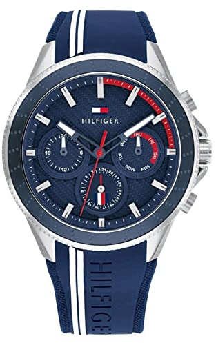 Tommy Hilfiger Multi Zifferblatt Quarz Uhr für Herren mit Blaues Silikonarmband - 1791859