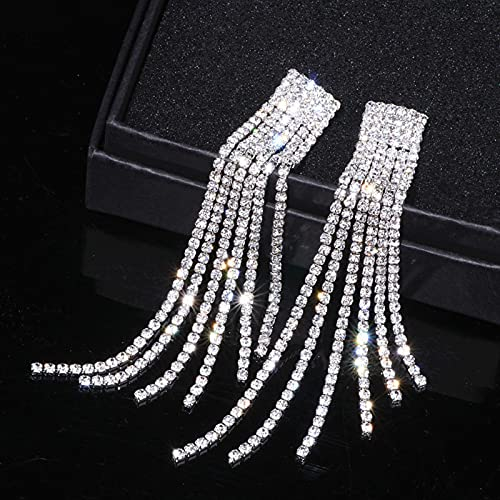Argent Couleur Strass Cristal Long Gland Boucles d'oreilles pour Les Femmes Nuptiale Boucles d'oreilles Pendantes Bijoux De Mariage