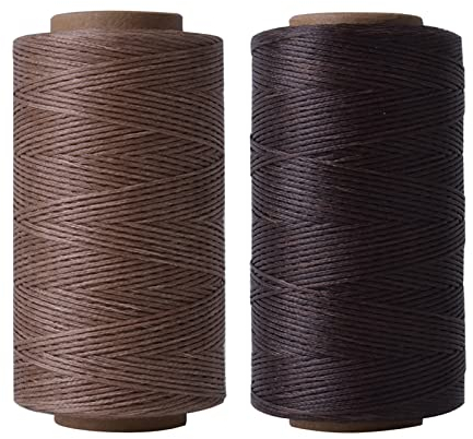2 Spule Wachsfaden, Gewachste Ledergarn 260 m, Wachs Nähfaden für Leder, Flache Thread Sattlergarn Gewachst, 1 mm Ledernähgarn Schnur für Handnähen Buchbinden (Braun + Kaffeebraun)