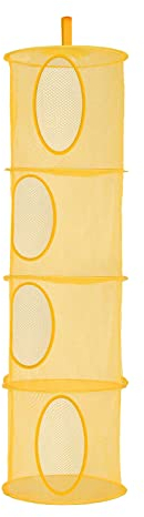 NEUSID Hanging Mesh Storage Bag, Hanging Toy Storage, 4 Tier Compartment Foldable Hanging Storage Basket Teddy Storage Mesh Basket for Kids Room, Bathroom, Balcony (Yellow)