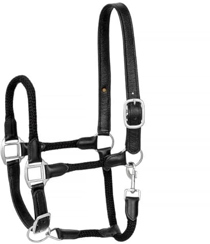 Lederhalfter für Pferd und Pony Start Leder/Schnur weich gefüttert (Full, Schwarz)