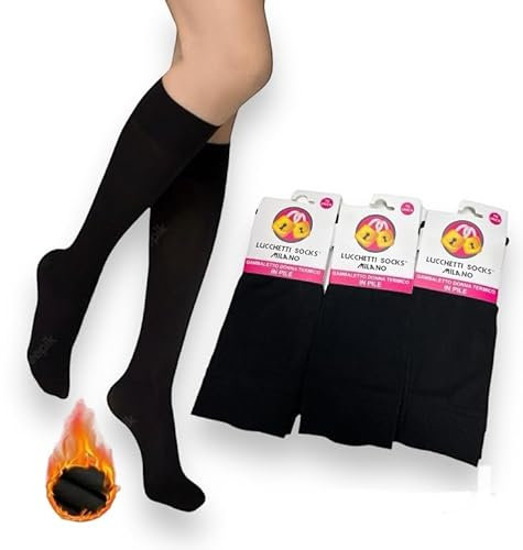 Lucchetti Socks Milano 3 Paia Gambaletti Termici Donna Invernali in Pile mIcrofibra Gambaletti Invernali Lunghi Calzettoni Calze Termiche Tempo Libero (Taglia Unica, 3 Paia Nero)