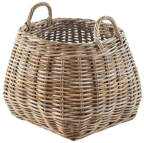 Kobolo Dekokorb Aufbewahrungskorb Korb mit Henkeln aus Rattan in kubu grey