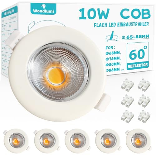Wondlumi Set med 6 LED-infällda spotlights 10W platt 33mm LED-spot runda vita takspots 3000K varmvita spots taklampa 850LM för kök sovrummet
