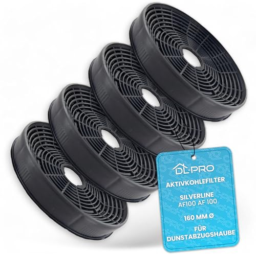 DL-pro 4 x Aktivkohlefilter 160mmØ passend für Silverline AF100 AF 100 Filter für Dunstabzugshaube Abzugshaube