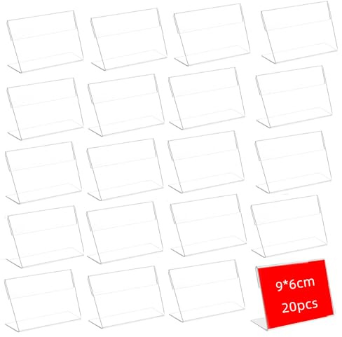 Acrylic Lot de 20 supports d'étiquettes transparents, 9 x 6 cm, mini porte-panneaux en acrylique, prix nom d'étiquette, prix étiquette