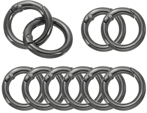 PATIKIL 60 mm OD fjäder O-ringar, 10-pack metall runt lås klämma trigger knäppfjäder nyckelringar krok spänne för handväska handväska hantverkstillverkning, svart, Svart, 60mm
