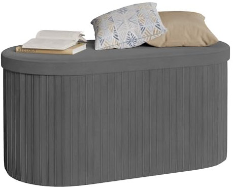 WOLTU Sitzbank mit Stauraum, Sitztruhe faltbar mit Deckel, Sitzbank aufbewahrungsbox, Truhenbank, Polsterbank rund aus Velvet MDF, 76x38x38 cm,Dunkelgrau