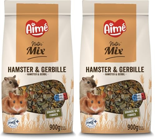 Aimé | Nutri'Pellets | Nourriture pour Hamster, Gerbille et Rat | Aliment Complet | Repas Granulé à Base de Vitamines et Fibres | Fabriqué en France | 900g (Lot de 2)
