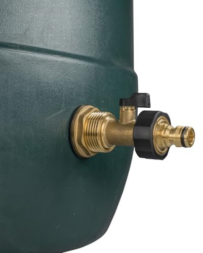 3/4 Water Butt Replacement Faucet – Brass Metal Lever Tap with UK Bib Outlet & Hose Barb Adapter,Quick Connect Garden Hosepipes (Brass Valve (Quick Connector))