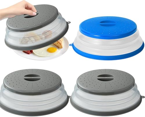 Lostwry 3 Pezzi Copertura per Microonde Pieghevole, Coperchio per Microonde Antischizzi Coperchio Piatto in Plastica per Microonde per Riscaldamento a Microonde e Antispruzzo, Grigio + Blu