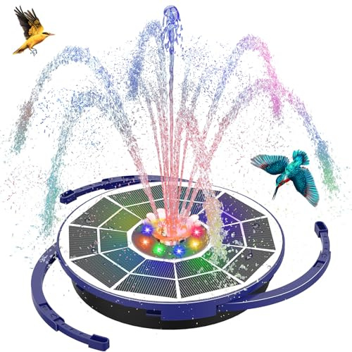 AISITIN Fontaine Solaire LED 3,5 W | Batterie 3000 mAh, Divers Effets de Pulvérisation, Panneau en Verre Bleu, pour Jardin et Bassin