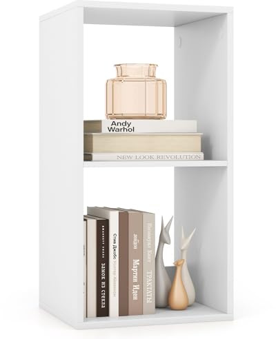 Tangkula 2-Cube Bookcase, 3-Tier Bookshelf with Open Compartments, Freestanding Cube Storage Organizer with Anti-Toppling Kits, Modern Display Shelf for Living Room, Study (1, White, 2-Cube)