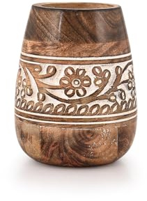 Indus Lifespace Porte-ustensiles rond en bois de manguier pour comptoir de cuisine (10,2 x 10,2 x 14 cm)
