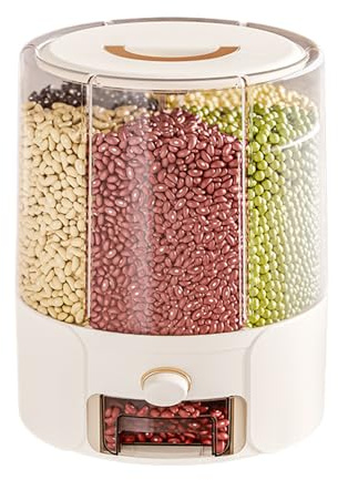 Dispenser per contenitori per cereali - Dispenser di riso girevole | Distributore di cereali rotondi per | Barile ermetico per alimenti con pareti divisorie, anti-zanzare e anti-umidità per