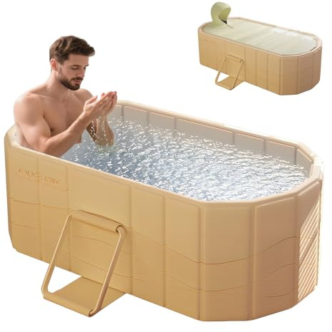 Gelory Baignoire pliable pour adultes, 2 en 1 bain glacé & eau chaude, baignoire portable autoportante avec couvercle, idéale pour le spa à domicile, extérieur & intérieur, montage facile - Extra