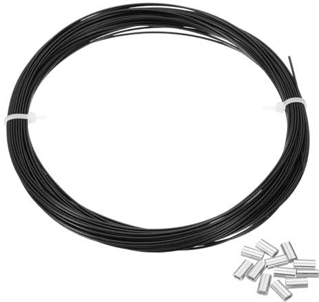 PATIKIL 49 Pies 3/64 Cable De Acero Cable De Acero Inoxidable 304 | Recubierto De Vinilo Negro, 12 Piezas De Manguitos De Crimpado, Para Colgar Luces Cuerdas De Tendedero Enrejado Negro