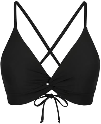 Twist Front Crisscross Back Bikini Top V Neck Self Tie Padded Swimsuit Bathing Suit Tops Only for Women Black