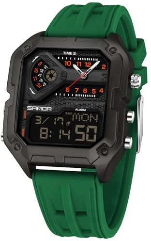 TICKEEN Orologio da Uomo Orologio Sportivo Digitale Orologi Rettangolari Orologi Impermeabili con Allarme/conto Alla Rovescia/Cronometro/Luce/Militare Orologio da Polso Multifunzionale (Nero-Verde)
