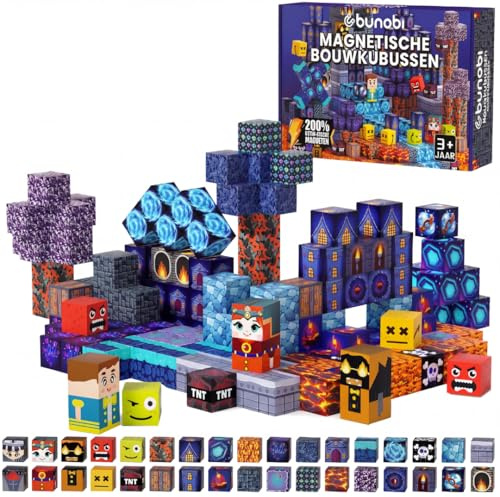 Bunobi Magnetiska byggklossar, 100 stycken (2 cm) – set med magnetiska kuber – magnetisk byggleksak från slottet – Montessori och STEM pedagogisk leksak