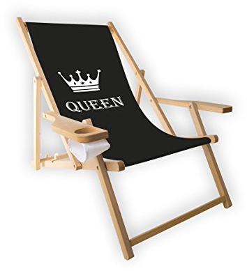 MultiBrands® Holz-Liegestuhl, mit Armlehne und Getränkehalter, klappbar, Queen
