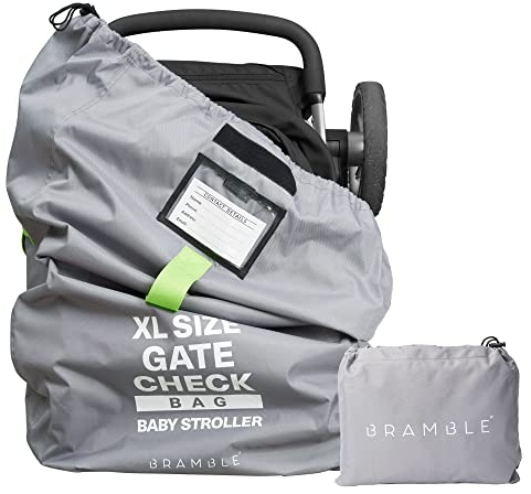 Bramble – XL-Kinderwagentasche fürs Flugzeug – Extra große Kinderwagentasche für Flugreisen – Wasserabweisende Doppel-Kinderwagen-Abdeckung für die Gate-Kontrolle (Grau)