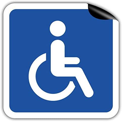 STROBO - Targhetta magnetica da 15 x 15 cm + 2 adesivi con simbolo di persona disabile su sedia a rotelle