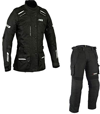 BOSmoto DAMEN MOTORRADKOMBI SCHWARZ JACKE und HOSE ATMUNGSAKTIV WIND-WASSERABWEISEND & ROCKER TOURING (L)