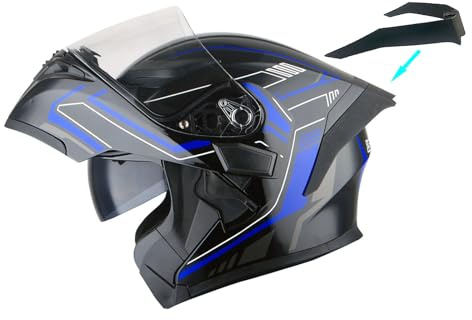 1Storm Motorcycle Modular Full Face Helmet Flip up Dual Visor Sun Shield: HB89 Arrow Blue
