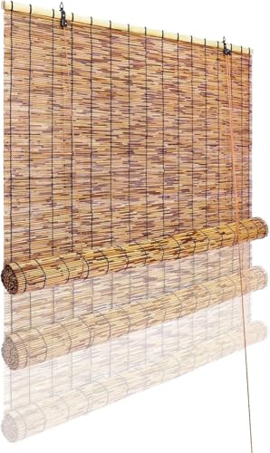 Tgzwme Reed Curtain, Bamboo Light Filtering Roller Shades,47 W x 71 H Retro Natural Roll Up Window Blind for Outdoor Indoor